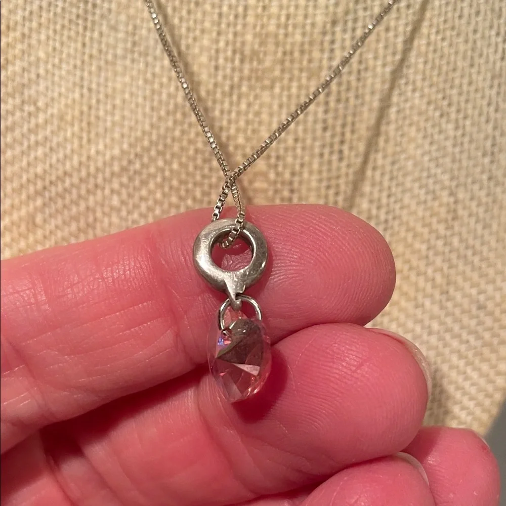 Sterling Pink Crystal Heart Necklace